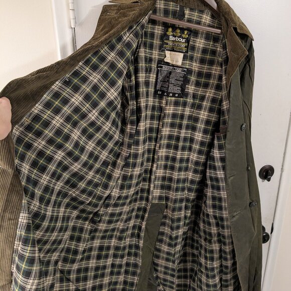 Vintage Barbour Green Waxed Cotton Double-Breasted Trench Coat - Picture 2 of 7